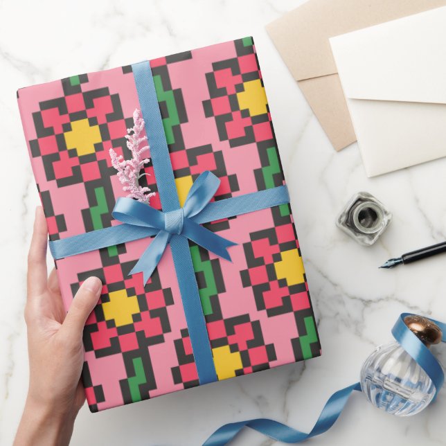 Papel De Regalo Patrón de Flor de Pixel de 8 Bits (Regalar)