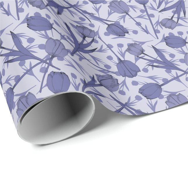 Papel De Regalo Patrón de flor de tulipán perwinkle (Esquina del rollo)