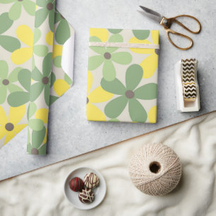 Papel De Regalo Patrón de flor del año 2007 retro amarillo verde