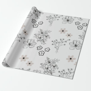Papel De Regalo Patrón de flor hippie Y2K de Retro negro gris