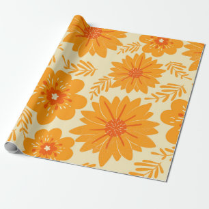 Papel De Regalo Patrón de flor Naranja retro vintage de mediados d