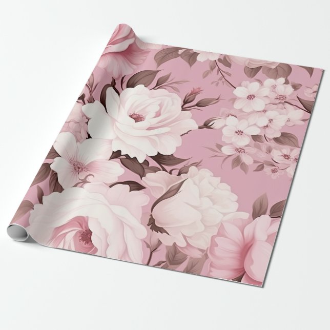 Papel De Regalo Patrón de flor rosa bonito (Desenrollado)