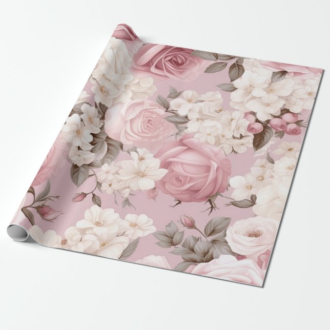 Papel De Regalo Patrón de flor rosa bonito (Desenrollado)