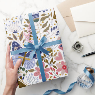 Papel De Regalo Patrón de flor silvestre colorido mariposa boho