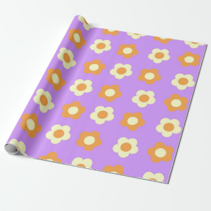 Papel De Regalo Patrón de flor simple floral preppy Naranja púrpur