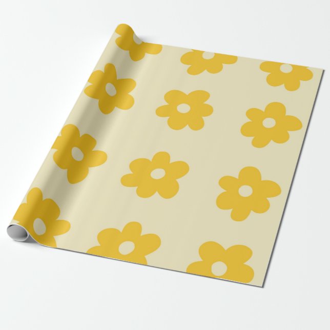 Papel De Regalo Patrón de flor simple retro amarillo tropical (Desenrollado)