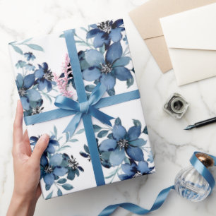 Papel De Regalo Patrón de Flora de acuarela azul de la marina