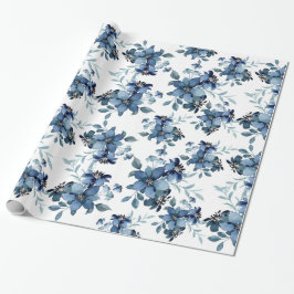 Papel De Regalo Patrón de Flora de acuarela azul de la marina