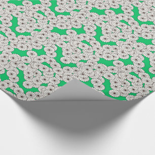 Papel De Regalo Patrón de flores Art Decó - crema en verde jade