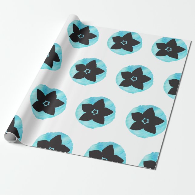 Papel De Regalo Patrón de flores azul hawaiano (Desenrollado)