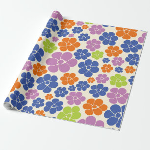 Papel De Regalo Patrón de flores: azul, Naranja, púrpura, verde