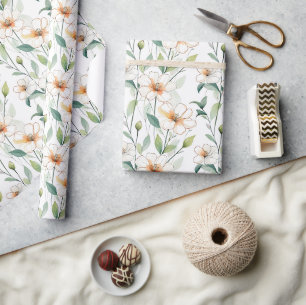 Papel De Regalo Patrón de flores blancas aireadas, floral de prima