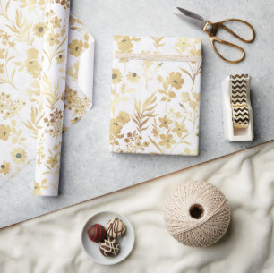 Papel De Regalo Patrón de flores botánicas de oro
