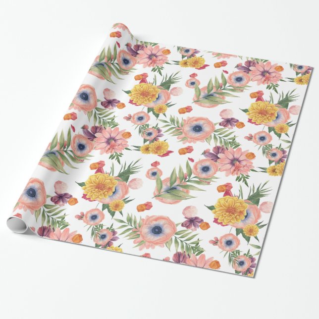 Papel De Regalo Patrón de flores coloridas (Desenrollado)
