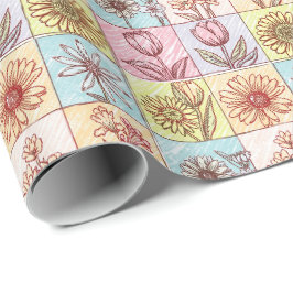 Papel De Regalo Patrón de flores coloridas vintage de cumpleaños