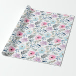 Papel De Regalo Patrón de flores de acuarela azul pastel de verano<br><div class="desc">Este papel de regalo suave y romántico presenta un delicado diseño floral de acuarela en tonos pastel de rosa,  lavanda y azul cielo con acentos frondosos. Ideal para bodas,  cumpleaños,  baby showers o regalos de primavera,  añade un toque fresco y femenino a cualquier celebración.</div>