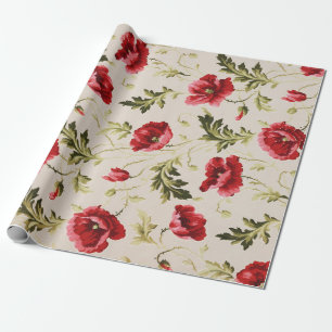 Papel De Regalo Patrón de flores de amapolas rojas brillantes vint