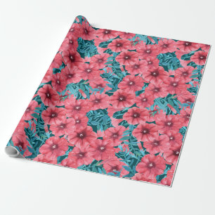 Papel De Regalo Patrón de flores de color de agua roja de petunia