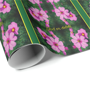 Papel De Regalo Patrón de flores de cosmos rosadas personalizado