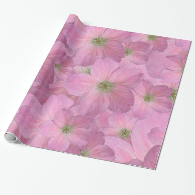 Papel De Regalo Patrón de flores de jardín rosa dulce (Desenrollado)