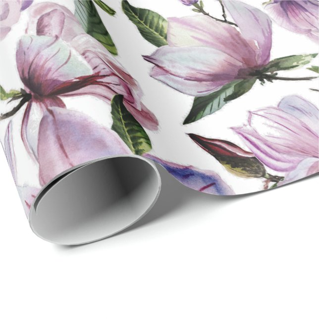 Papel De Regalo Patrón de flores de lila magnolia púrpura (Esquina del rollo)