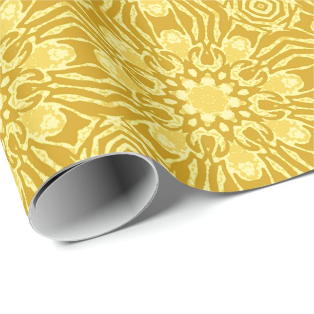 Papel De Regalo Patrón de flores de Mandala - Oro mostaza y amaril (Esquina del rollo)