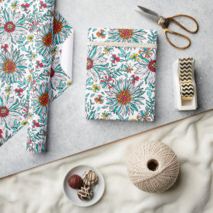 Papel De Regalo Patrón de flores de margarita roja, Naranja amaril