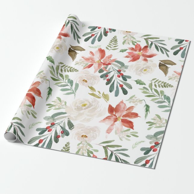 Papel De Regalo Patrón de flores de navidad (Desenrollado)