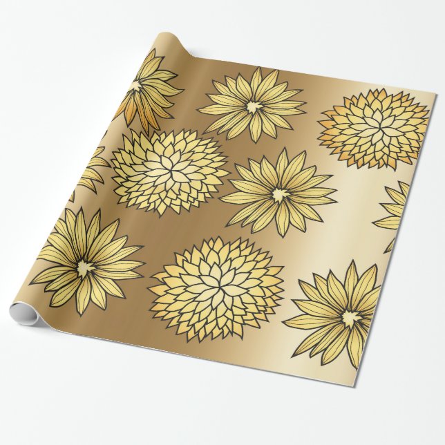 Papel De Regalo Patrón de flores de oro (Desenrollado)