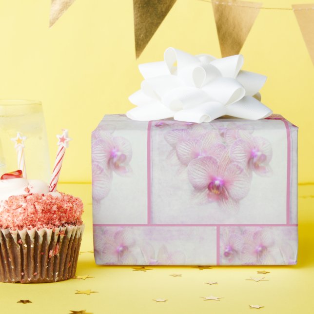 Papel De Regalo Patrón de flores de orquídeas rosadas (Fiesta de cumpleaños )