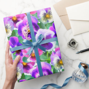Papel De Regalo Patrón de flores de pansy de colores violetas