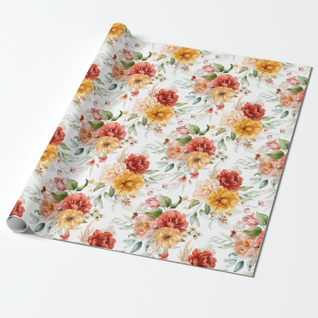 Papel De Regalo Patrón de flores de Peony Rojo (Desenrollado)