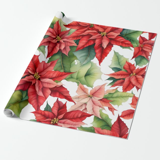 Papel De Regalo Patrón de flores de Poinsettia (Desenrollado)