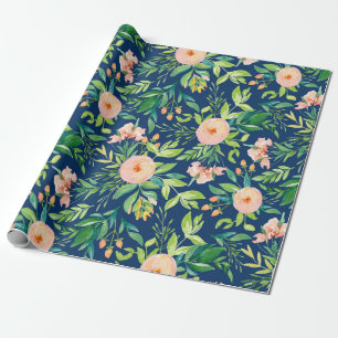 Papel De Regalo Patrón de flores de primavera pastel rosa y meloco