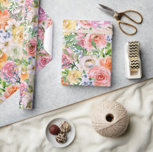 Papel De Regalo Patrón de flores de Rosa de Naranja blanco amarill