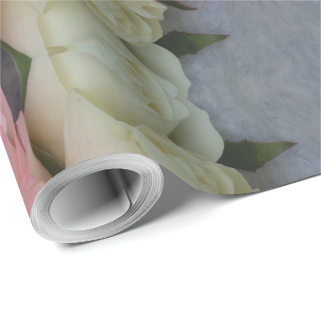 Papel De Regalo Patrón de flores de rosas blancas rosas rosas Bouq (Esquina del rollo)