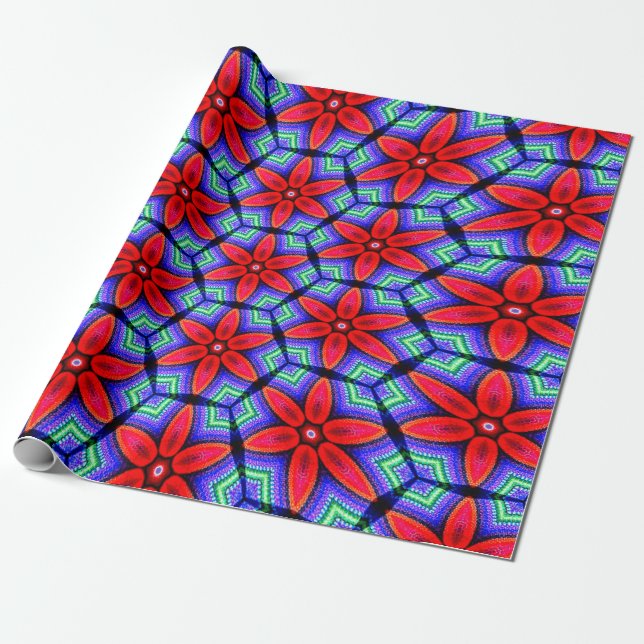 Papel De Regalo Patrón de flores de tejidos rojos (Desenrollado)