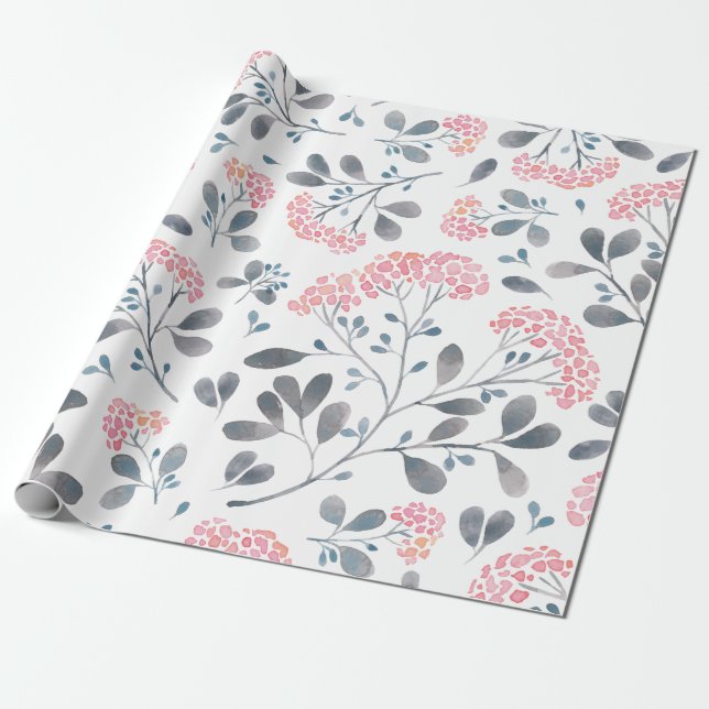 Papel De Regalo Patrón de flores delgadas y rosas (Desenrollado)