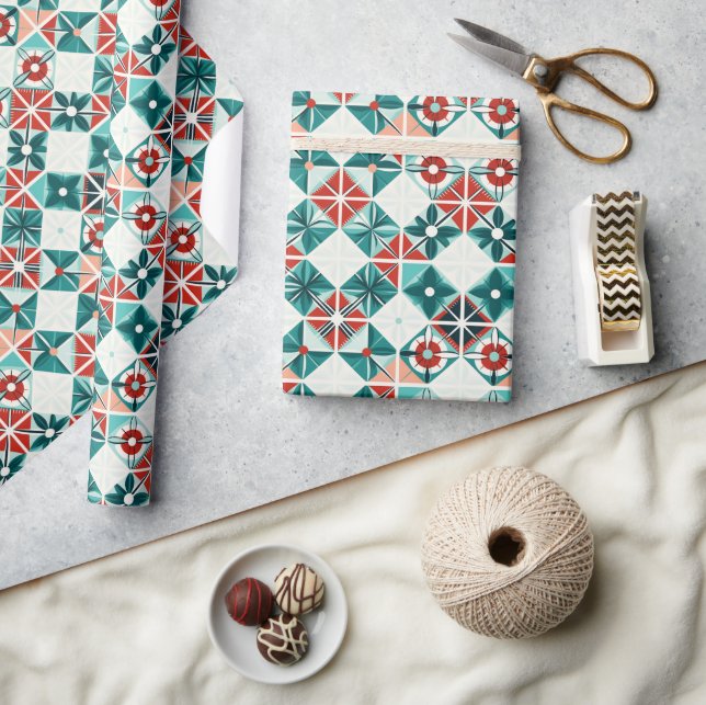 Papel De Regalo Patrón de Flores Estilizadas Geométricas de Navida (Artesanía)