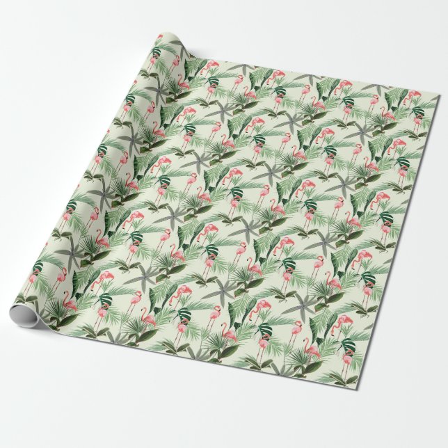 Papel De Regalo Patrón de flores exóticas Flamingo rosa (Desenrollado)
