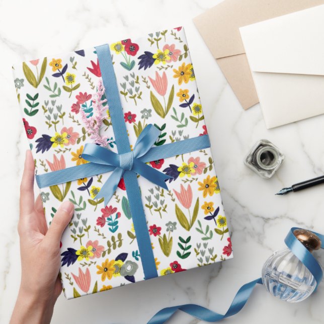 Papel De Regalo Patrón de flores folclóricas tulipanas de primaver (Regalar)