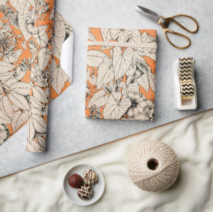 Papel De Regalo Patrón de flores gráficas blancas naranja