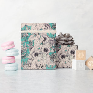 Papel De Regalo Patrón de flores gráficas blancas verde azuladas