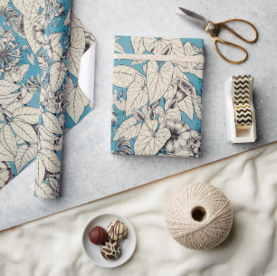 Papel De Regalo Patrón de flores gráficas en blanco azul