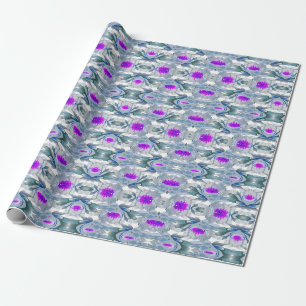 Papel De Regalo Patrón de flores grises y púrpuras