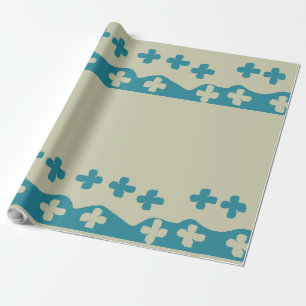 Papel De Regalo Patrón de flores grises y turquesas