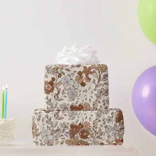 Papel De Regalo Patrón de flores marrones florales silvestres vint
