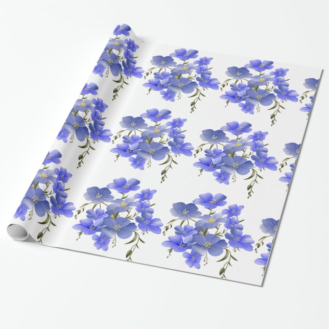 Papel De Regalo Patrón de flores moradas azules (Desenrollado)