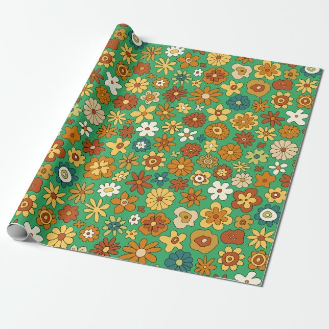 Papel De Regalo Patrón de flores naranjas (Desenrollado)