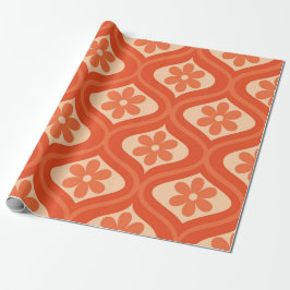 Papel De Regalo Patrón de flores naranjas retro en ogee de mediado